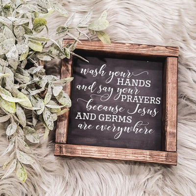 Hands, Prayer, & Germs Farmhouse Bathroom Sign