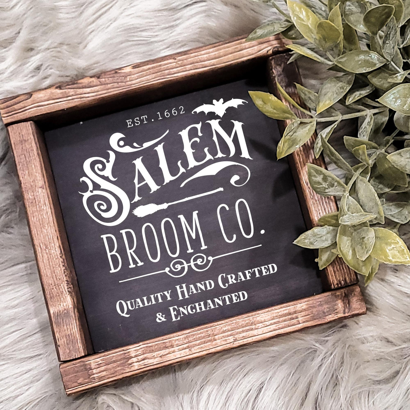 Salem Broom Co Halloween Wood Sign
