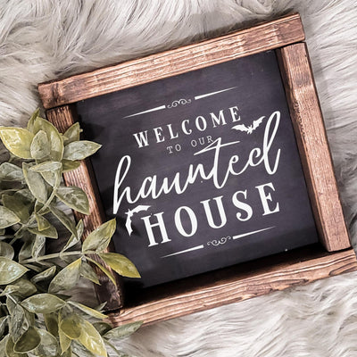 Welcome Haunted House Halloween Wood Sign